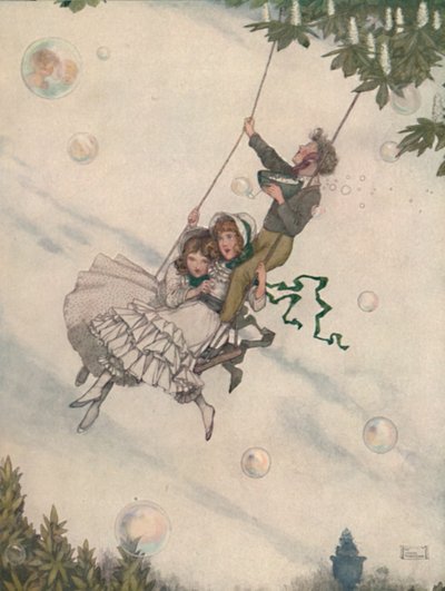 スイングが動き、泡が上向きに飛ぶ、c1930 作： William Heath Robinson