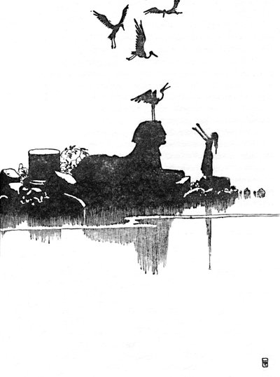 その後、彼女はコウノトリを見ました、c1930 作： William Heath Robinson