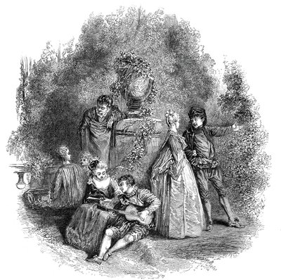 1644年、1844年のWatteauのシーン。 作： W. J. Linton