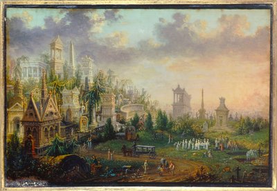 パリのペール・ラシェーズ墓地 ルベルの絵（19世紀） 1835年 0.16x0.12 m パリ、カルナヴァレ美術館 作： W. Lebelle