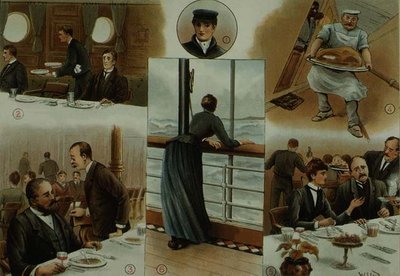 ダウンチャンネル、船酔いの影響を受けた乗客たち、「P & O Pencillings」より、1890年頃（リトグラフ 作： W. Lloyd