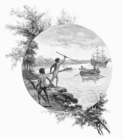 キャプテンクックスの着陸に反対する先住民、オーストラリア、1770 1886。 作： W. Macleod
