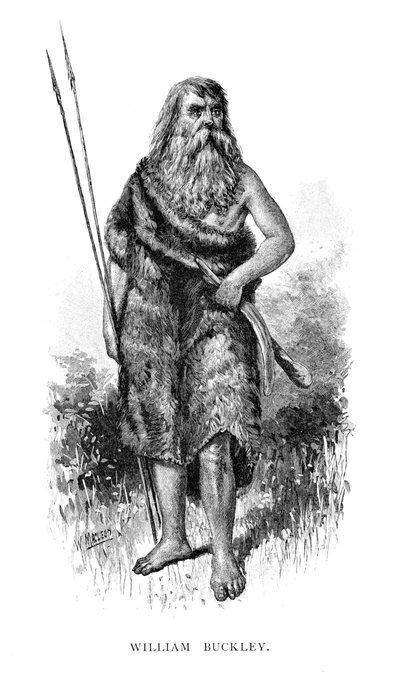 ウィリアムバックリー、オーストラリアで逃亡したイギリス人有罪判決、1886年。 作： W. Macleod