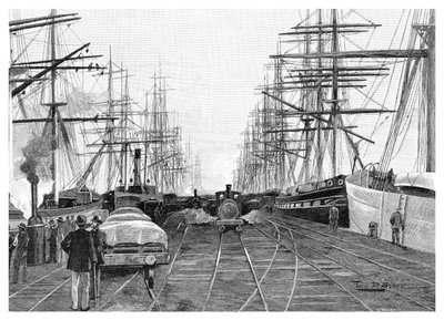 メルボルン港、ビクトリア、オーストラリア、1886年。 作： W. Mollier