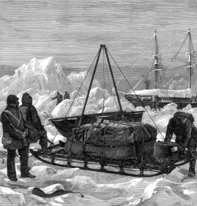 北極圏でのそり旅行の開始に向けて、1875年。 作： W. Palmer