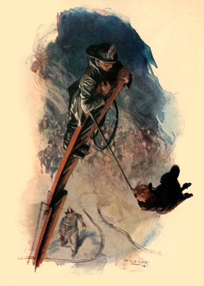 通りの幅いっぱいに揺れるペンダント型のフィギュア、1910年。 作： W. R. S. Stott