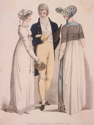 イブニングドレスを着た2人の女性と1人の男性（1808年 作： W Read