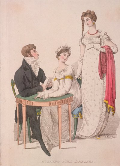 イブニングドレスを着た2人の女性と男性（1810年頃 作： W Read