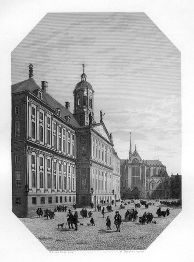 オランダ、アムステルダムの市庁舎、c1870 作： W. Steelink
