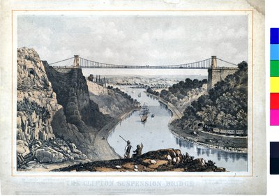 クリフトン吊り橋、1864年頃（手彩色、リトグラフ、紙） 作： W. T. Webb
