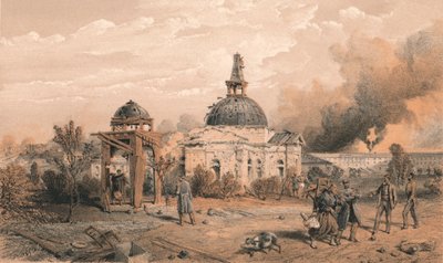 レダン後部の教会、北を見る-ショットとシェルの効果を示す」1856年 作： W Trask