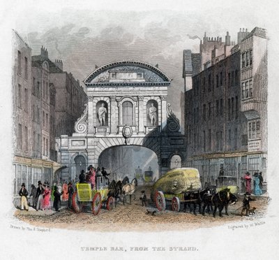 テンプルバー、ストランド出身、ロンドン、1829年。 作： W. Wallis