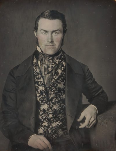 花柄のベストを着て座る男性、1840～50年代 作： W. and F. Langenheim
