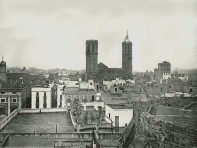 大聖堂のある旧市街の一部、バルセロナ、スペイン、1895。 作： W and S Ltd