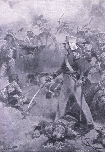 1849年1月13日、キリアンワラ：息子に守られたペニークイックの遺体、イギリス陸海戦争1915年 作： Wal Paget
