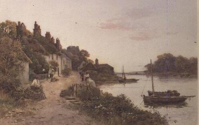 コーニッシュの村でクリールを釣る（水彩・紙） 作： Walker Stuart Lloyd