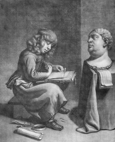 ローマ皇帝ヴィテリウスの胸像を描く少年 1665-75。 作： Wallerant Vaillant