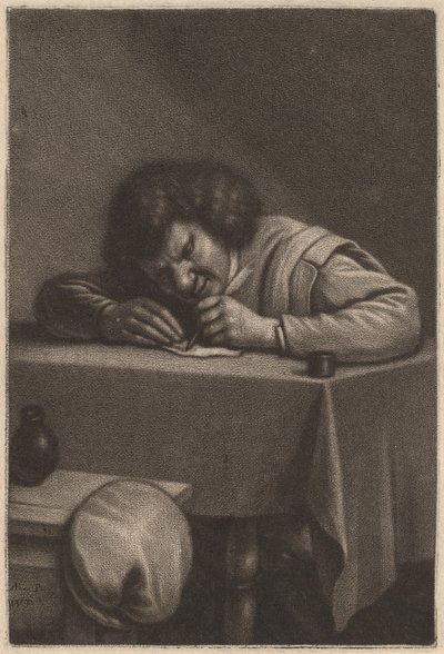 テーブルで書いている男 作： Wallerant Vaillant after Adriaen Brouwer