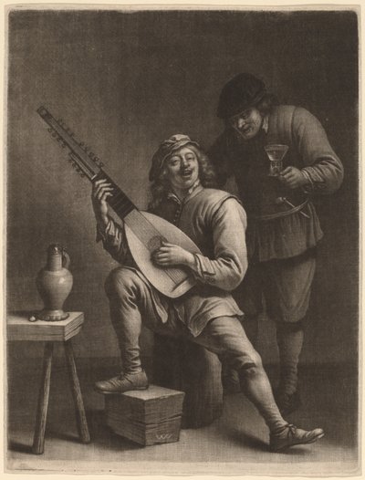 リュート奏者と酒飲み 作： Wallerant Vaillant after David Teniers the Younger