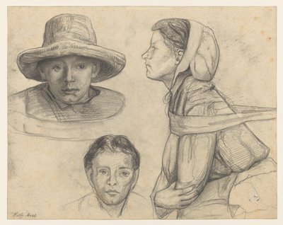 2 つの頭が向かい合っており、左側に半分の長さの女性の横顔が描かれた学習シート 作： Wally Moes