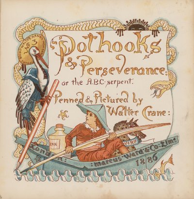 ウォルター・クレイン作『Pothooks and Perseverance』のイラスト（カラーリトグラフ） 作： Walter (after) Crane