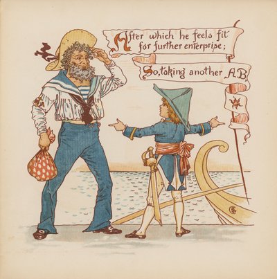 ウォルター・クレイン作『Pothooks and Perseverance』のイラスト（カラーリトグラフ） 作： Walter (after) Crane