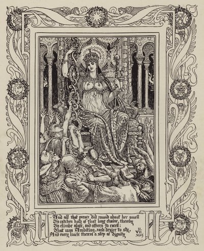 Spenser の Faerie Queene の新しい図解版のページ (白黒写真) 作： Walter (after) Crane
