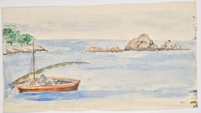 フロリダの海岸でヨットに乗った男 (?) 作： Walter Barwig