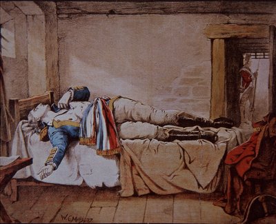 連合アイルランド人協会の創設メンバーであるセオバルド・ウォルフ・トーンが、1798年のフランスのアイルランド侵攻計画に加担したとして、英国による絞首刑を避けて自殺。 作： Walter Charles Mills