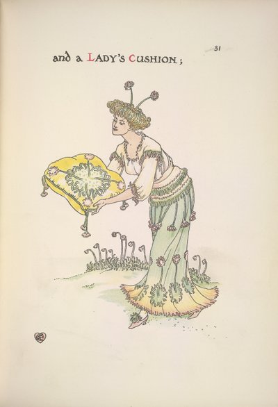座布団を持つ女性 作： Walter Crane