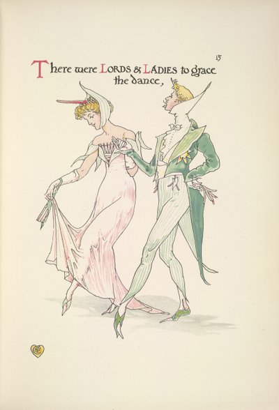 ダンスの準備をしている若い男女 作： Walter Crane