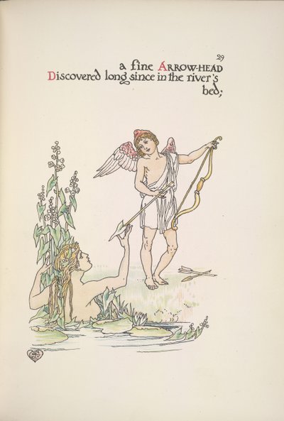矢を持った天使と川や湖にいる女性 作： Walter Crane