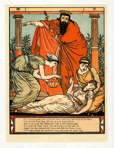 そして、彼女は死のような眠りに落ちる、青ひげの絵本、パブ. 1879年。 作： Walter Crane