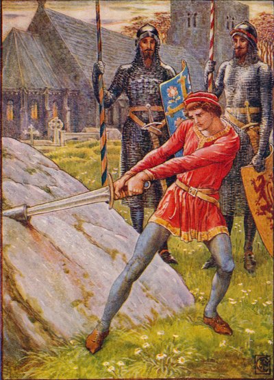 アーサーは石から剣を抜きます、1911。 作： Walter Crane