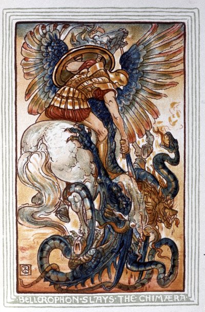 ベレロフォンがキマイラを殺している、c. 1900年（イラスト） 作： Walter Crane