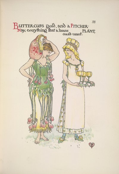 キンポウゲの金と食虫植物。 二人の若い女性 作： Walter Crane