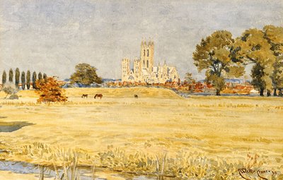牧草地からのカンタベリー大聖堂、1894 作： Walter Crane