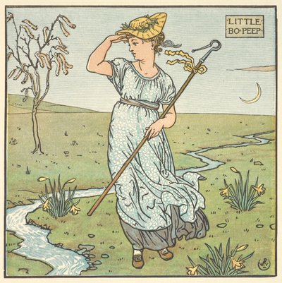「Little Boo Peep」のカラーイラスト。 作： Walter Crane