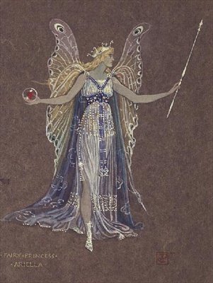 スノーマン」の妖精プリンセス・アリエラの衣装デザイン（茶色の紙に水彩画 作： Walter Crane