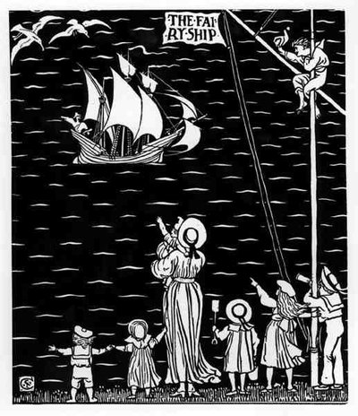 The Fairy Ship」のエンドペーパー 作： Walter Crane
