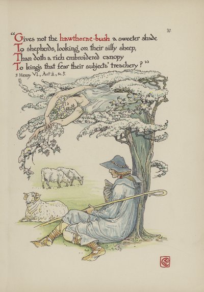 シェイクスピアーの庭の花 作： Walter Crane