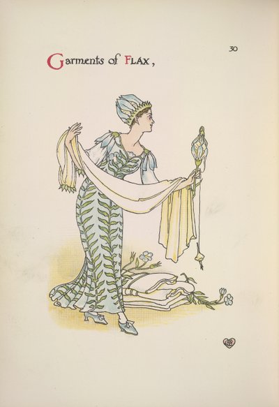 亜麻の衣服。 ショールを持った女性 作： Walter Crane