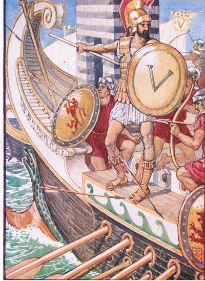 彼はすべての矢のターゲットになりました、1930年代のギリシャの物語のイラスト 作： Walter Crane
