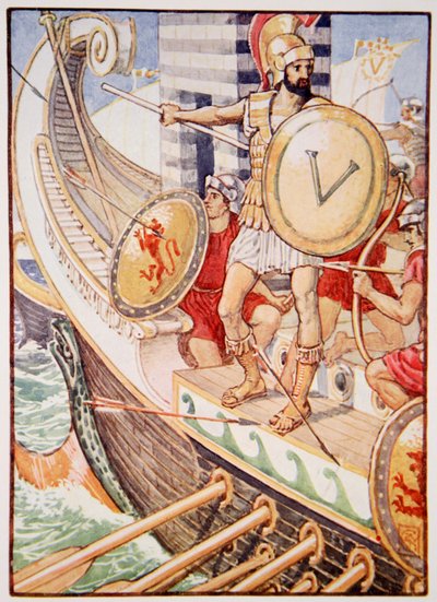 彼はすべての矢の的になった。イラストはメアリー・マクレガーの「The Story of Greece」より 作： Walter Crane