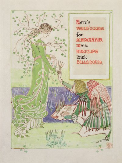 こちらがヴィーナスのメイデンヘア用のくぼみ、1899年（紙と鉛筆） 作： Walter Crane
