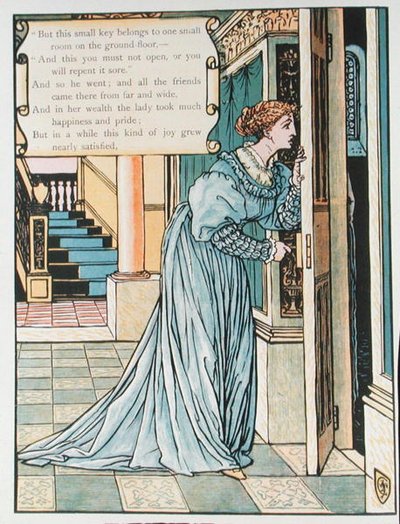シャルル・ペロー(1628-1703)の「青ひげ」の挿絵(カラー彫刻) 作： Walter Crane