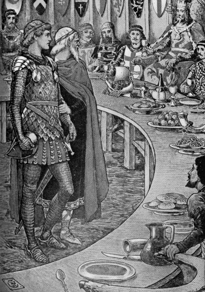 アーサー王-老人がガラハッド卿を差し出す。 作： Walter Crane