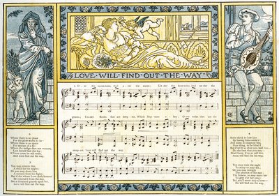 The Love Will Find Out the Way」、「Pan-Pipes」の歌のイラスト、A Book of Old Songs、新しくアレンジ、Theoによる伴奏付き。 Marzials、ジョージRoutledge und Sons、1884（c 作： Walter Crane