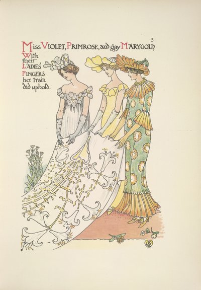 Miss Violet, Primrose e gay Marygold. Três jovens senhoras 作： Walter Crane
