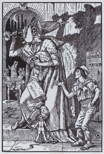 自分の影に怯えるグランディ夫人 (リトグラフ) 作： Walter Crane